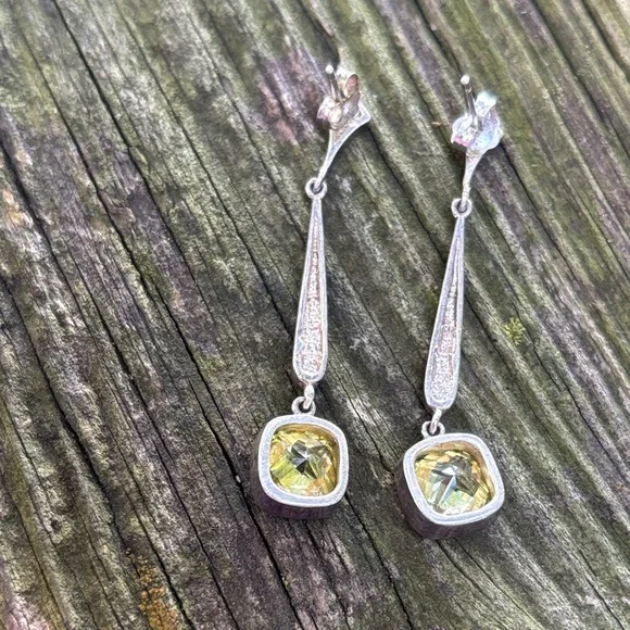 Sterling silver & yellow/chartreuse Drop Earrings - Picture 3 of 4